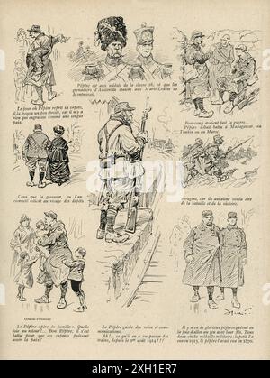 Zeichnung von Henri Henriot, veröffentlicht in der französischen Satire-Wochenzeitschrift "La Baionnette" Nr. 30, am 27. Januar 1916. Sonderausgabe "Les Pépères" (Cushy). Stockfoto