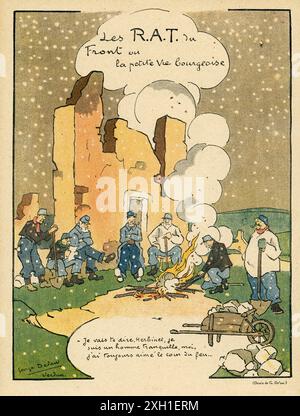 Zeichnung von Georges Delaw, veröffentlicht in der französischen Satire-Wochenzeitschrift „La Baionnette“ Nr. 30, am 27. Januar 1916. Sonderausgabe "Les Pépères" (Cushy). Stockfoto