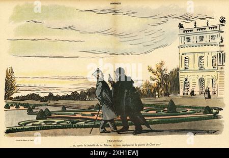 Zeichnung von Herman Paul, veröffentlicht in der französischen Satirezeitschrift La Baionnette Nr. 33, am 17. Februar 1916. Sonderausgabe „Les stratèges en chambre“ (Strategen in ihren Schlafzimmern) Stockfoto