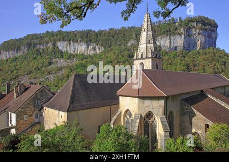 Frankreich, Jura, Baume-les-Messieurs, zertifiziertes Dorf, l'Abbaye Saint-Pierre de Baume-les-Messieurs Stockfoto