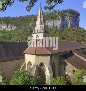 Frankreich, Jura, Baume-les-Messieurs, zertifiziertes Dorf, l'Abbaye Saint-Pierre de Baume-les-Messieurs Stockfoto