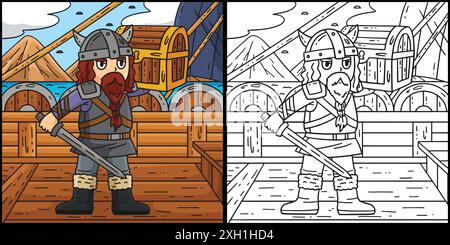 Wikinger mit Loot Coloring farbige Illustration Stock Vektor