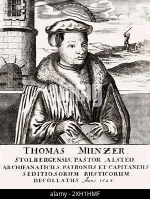 Faksimile der Titelseite, 1720, Biografie von Thomas Müntzer, 1489–1525, deutscher Prediger und Theologe, digital herausgegeben Stockfoto