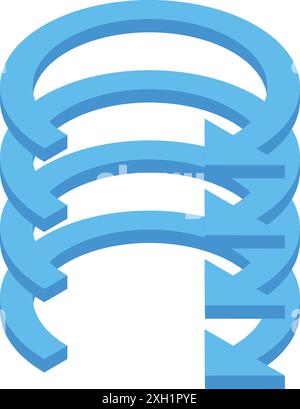 3D-Darstellung blauer Kreispfeile, die ein Spiralmuster nach oben bilden und Wachstum und Fortschritt darstellen Stock Vektor