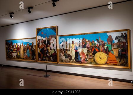 Gemälde aus den 1930er Jahren zur Feier der Gründung der republik Mustafa Kemal Atatürk, Museum für Malerei und Skulptur, das modernistische türkische Gemälde A zeigt Stockfoto