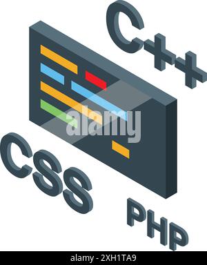Programmiercode, der auf einem Bildschirm mit css, php, c plus Sprachen entwickelt wird Stock Vektor