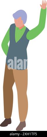 Senior-Mann winkt hallo und sagt hallo-isometrische 3D-Ikone Stock Vektor