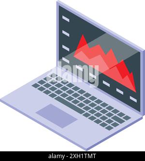 Der Laptop zeigt ein rotes Diagramm an, das auf dem Bildschirm abnimmt und ein Konzept für die Geschäftsanalyse darstellt Stock Vektor