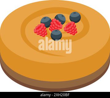 Köstlicher runder Kuchen mit Orangenbelag, verziert mit Heidelbeeren und Himbeeren Stock Vektor