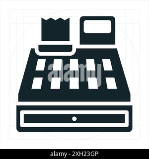 Kassensymbol Eine Vektorgrafik in Schwarzweiß, vollständig gefüllt dargestellt. Stock Vektor