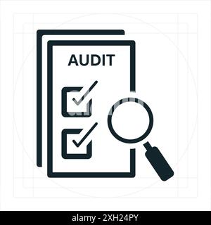 Audit-Symbol Eine Vektorabbildung in Schwarzweiß, vollständig gefüllt dargestellt. Stock Vektor