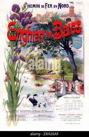 Vintage-Reiseplakat - FRAIPONT Gustave - Chemin de fer du Nord. Enghien-les-Bains, Val-d'Oise, 1890. Stockfoto