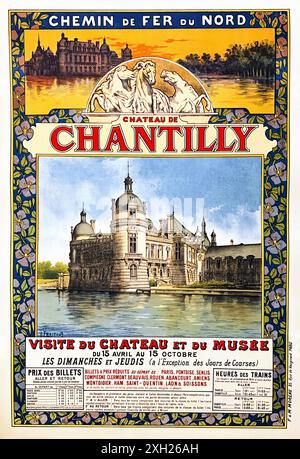 Vintage-Reiseplakat - FRAIPONT Gustave - Château de Chantilly, Chemin de Fer du Nord, um 1895 Stockfoto
