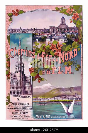 Vintage-Reiseplakat - FRAIPONT Gustave - Chemins de Fer du Nord, Paris Bruxelles Stockfoto