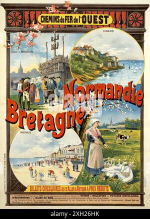 Vintage Travel Poster - FRAIPONT Gustave (1849-1923) - Chemins de Fer de l'Ouest-Normandie Bretagne, 1895. Stockfoto