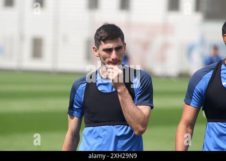 Sankt Petersburg, Russland. Juli 2024. Zelimchan Bakaev (7), aus dem Fußballverein Zenit, der während eines offenen Trainings auf der Trainingsbasis Zenit FC in Sankt Petersburg vor dem Fußballspiel Zenit Sankt Petersburg – Krasnodar, Olimpbet Russian Football Super Cup 2024, das in Wolgograd ausgetragen wird, zu sehen war. (Foto: Maksim Konstantinov/SOPA Images/SIPA USA) Credit: SIPA USA/Alamy Live News Stockfoto