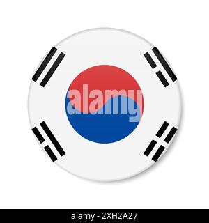 Symbol für die Kreisschaltfläche in Südkorea. Südkoreanische Rundflagge mit Schatten. Realistische 3D-Illustration isoliert auf weiß. Stockfoto