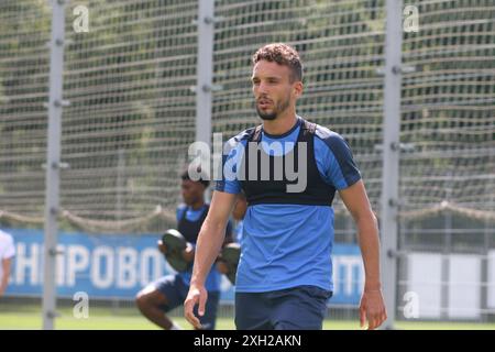 Sankt Petersburg, Russland. Juli 2024. Strahinja Erakovic (25), vom Fußballverein Zenit, der während eines offenen Trainings in der Trainingsbasis Zenit FC in Sankt Petersburg vor dem Fußballspiel Zenit Sankt Petersburg – Krasnodar, Olimpbet Russian Football Super Cup 2024, das in Wolgograd ausgetragen wird, zu sehen war. Quelle: SOPA Images Limited/Alamy Live News Stockfoto