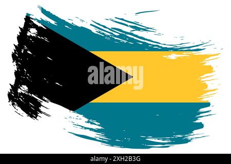 Bahamas Pinselstrich Flaggenhintergrund. Handgezeichnetes bahamaisches, isoliertes Banner im Grunge-Stil. Stockfoto