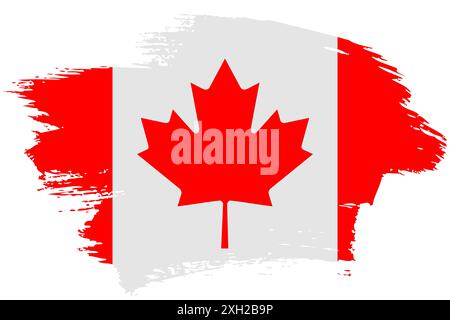 Hintergrund der Flagge mit Pinselstrich in Kanada. Handgezeichnetes kanadisches, isoliertes Banner im Grunge-Stil. Stockfoto