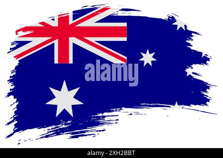 Hintergrund der australischen Pinselstrich-Flagge. Handgezeichnetes australisches, isoliertes Banner im Grunge-Stil. Stockfoto