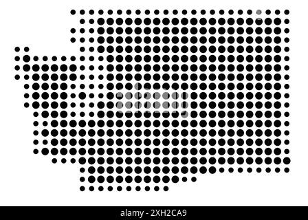Symbolkarte des Bundesstaates Washington (Vereinigte Staaten von Amerika), die den Bundesstaat mit einem Muster schwarzer Kreise zeigt Stock Vektor