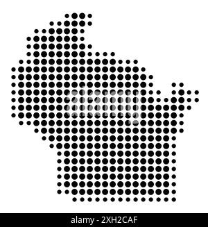 Symbolkarte des Bundesstaates Wisconsin (Vereinigte Staaten von Amerika), die den Bundesstaat mit einem Muster schwarzer Kreise zeigt Stock Vektor