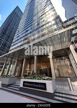 JPMorgan Chase & Co., Firmenzeichen und Gebäude außen, New York City, New York, USA Stockfoto