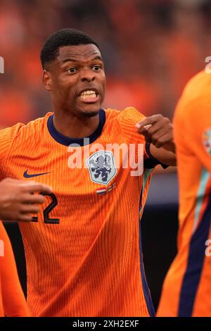 Dortmund, Deutschland. Juli 2024. Denzel Dumfries aus den Niederlanden während eines Halbfinalspiels zwischen den Niederlanden und England beim Fußball-Turnier der Euro 2024 in Dortmund im Signal Iduna Park, Deutschland, Mittwoch, 10. Juli 2024.Sport - Fußball. (Foto: Fabio Ferrari/LaPresse) Credit: LaPresse/Alamy Live News Stockfoto