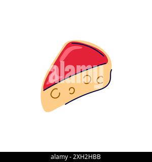 Stück Käse in roter Kruste mit Löchern im Cartoon-Stil. Einfaches Design für Lebensmittel. Vektorillustration isoliert auf weißem Hintergrund. Stock Vektor
