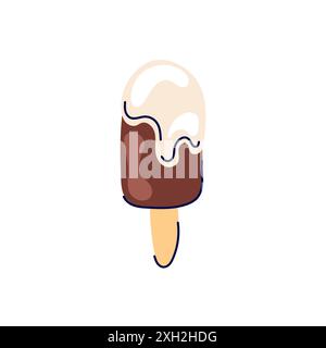 Eis mit Schokoladeneis auf einem Stab im Cartoon-Stil. Süßes Dessert, leckeres Essen. Vektorillustration isoliert auf weißem Hintergrund. Stock Vektor