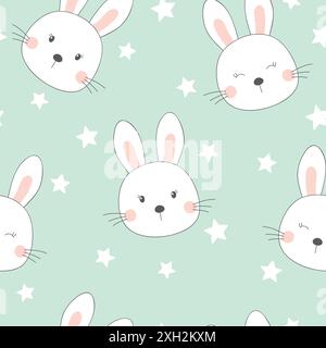 Niedliches nahtloses Häschen-Muster. Baby-Vektor-Illustration auf blauem Hintergrund. Stock Vektor