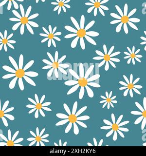 Nahtloses Blumenmuster. Gänseblümchenmuster auf blauem Hintergrund. Vektorabbildung. Stock Vektor