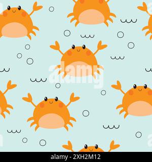 Nahtloses Muster mit süßer Krabbe. Sommer-Unterwassertextur. Vektordarstellung. Stock Vektor