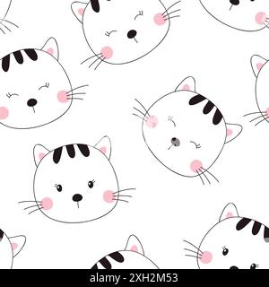 Nahtloses Muster mit niedlicher Katze. Vektorillustration auf weißem Hintergrund. Stock Vektor