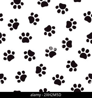 Nahtloses Tierpfotenmuster. Fußabdruck von Katzen oder Hunden auf weißem Hintergrund. Vektorabbildung. Stock Vektor