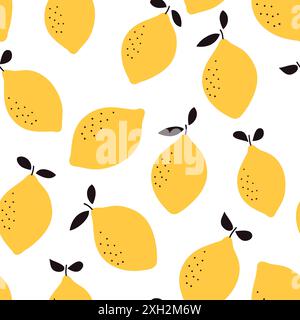 Sommer Hintergrund mit Zitronen. Nahtloses Fruchtmuster. Vektorabbildung. Stock Vektor