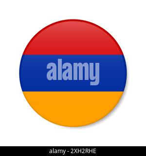 Armenien Kreissymbol. Armenische Rundflagge mit Schatten. Realistische 3D-Illustration isoliert auf weiß. Stockfoto