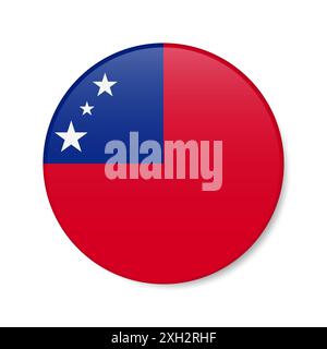 Symbol der kreisförmigen Taste Samoa. Samoanische runde Abzeichen-Flagge mit Schatten. Realistische 3D-Illustration isoliert auf weiß. Stockfoto