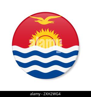 Kiribati Kreissymbol. Republik Kiribati runde Abzeichen-Flagge mit Schatten. Realistische 3D-Illustration isoliert auf weiß. Stockfoto