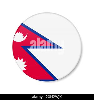 Symbol der Nepal-Kreistaste. Nepalesische runde Abzeichen-Flagge mit Schatten. Realistische 3D-Illustration isoliert auf weiß. Stockfoto