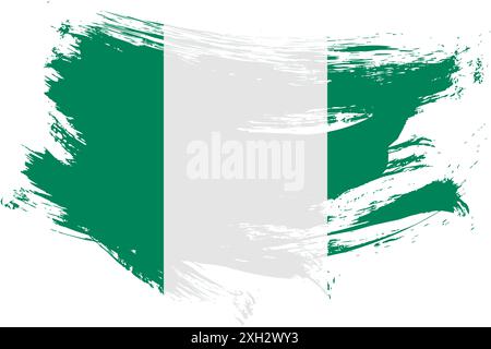 Hintergrund für nigerianische Pinselstrichflagge. Handgezeichnetes nigerianisch gemaltes, isoliertes Banner im Grunge-Stil. Stockfoto