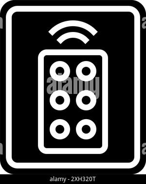 Etikett der Fernbedienung Produktvorsichtshinweis Glyphe-Symbol-Vektorillustration Stock Vektor