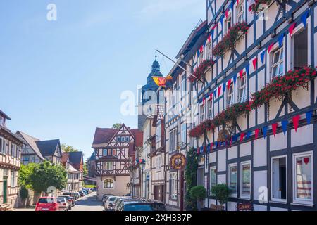 Bad Sooden-Allendorf: Altstadt, Fachwerkhäuser, Kirche St. Crucis in Allendorf in Nordhessen, Hessen, Hessen, Deutschland Stockfoto