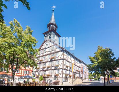 Bad Sooden-Allendorf: Altstadt, Fachwerkhäuser, Rathaus, Marktplatz, in Allendorf in Nordhessen, Hessen, Deutschland Stockfoto