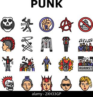 Punk Retro Element Handkunst Symbole Set Vektor Stock Vektor