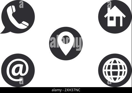 Einfache klassische Kontaktsymbole Telefon Webadresse Standort E-Mail-Symbol Vektor auf transparentem Hintergrund setzen Stock Vektor
