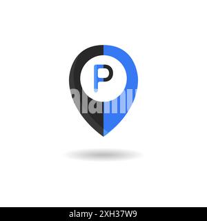 Beschriftung der Vektorparkkarte. Parkstift. Parkplatz-Logo. Vektorabbildung. Stock Vektor