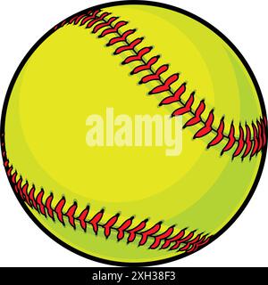 Einfacher klassischer gelber Softball-Zeichentrick schattierte Softball-Symbol-Vektor isoliert auf transparentem Hintergrund Stock Vektor
