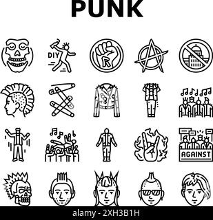 Punk Retro Element Handkunst Symbole Set Vektor Stock Vektor